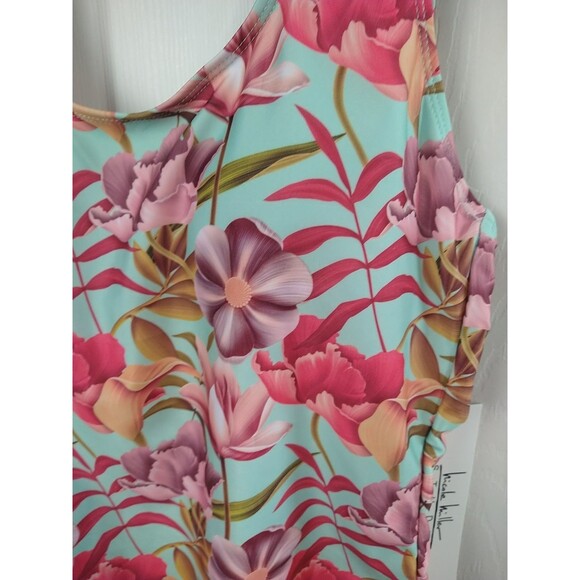 Nicole Miller Swimsuit M One Piece Aqua Floral Print - Picture 3 of 8